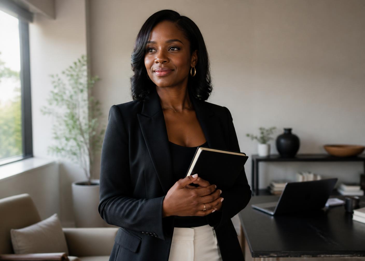 A small business owner reviewing financial plans